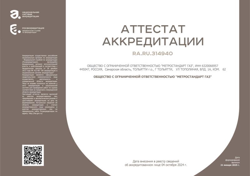 Аттестат аккредитации RA.RU.314940